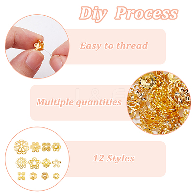 360Pcs 12 Styles 304 Stainless Steel Alloy & Brass Bead Caps FIND-HS0001-90-1