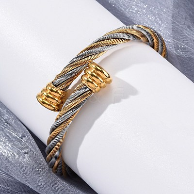 304 Stainless Steel Torque Bangles for Women BJEW-P310-24GP-1