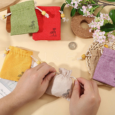 24Pcs 6 Colors Flower Printed Cloth Drawstring Bags ABAG-CA0001-22A-1