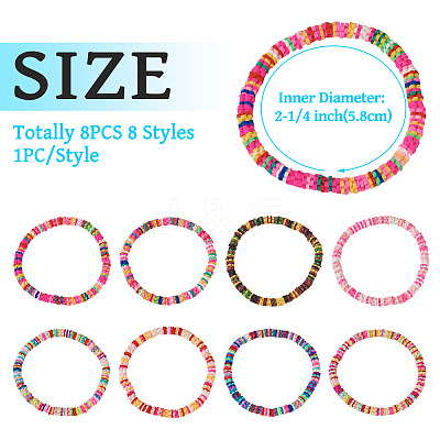 8Pcs Handmade Polymer Clay Heishi Beads Beaded Bracelet Sets BJEW-TAC0030-1