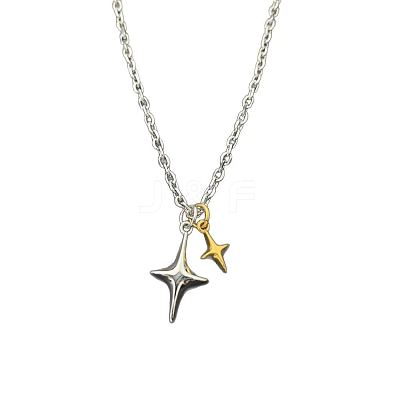 Duo Tone Alloy 2 Star Pendant Necklaces for Unisex WG0BC0F-01-1