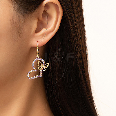 Heart with Butterfly Alloy Rhinestone Dangle Earrings FS-WGF592F-02-1