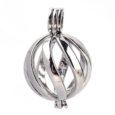 Rack Plating Brass Cage Pendants KK-S751-064P-1