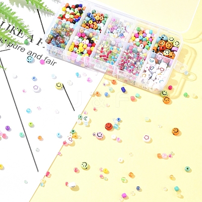 DIY Flat Round & Round Acrylic & Glass Seed Beads Jewelry Making Findings Kits DIY-FS0006-45-1