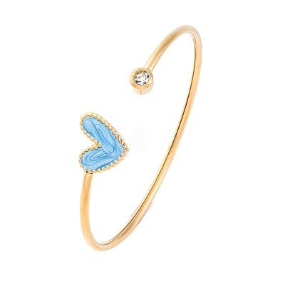 201 Stainless Steel Enamel Cuff Bangles for Women BJEW-F492-01G-02-1