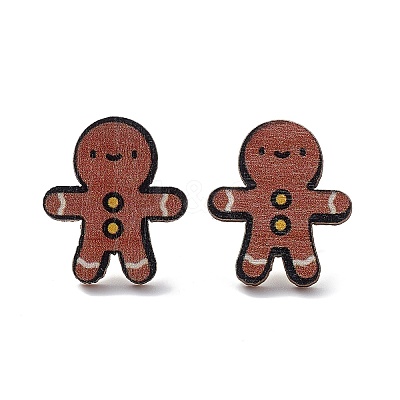 Christmas Printed Wooden Stud Earrings LS-EJEW-D046-01-1