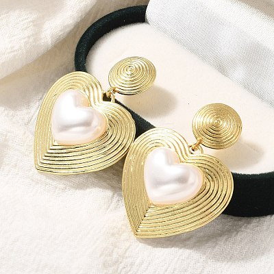 Rack Plating Heart Brass Dangle Stud Earrings EJEW-H143-16G-1