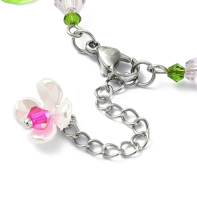 Glass & Resin & Acrylic Flower Charm Bracelet BJEW-JB09435-01-1