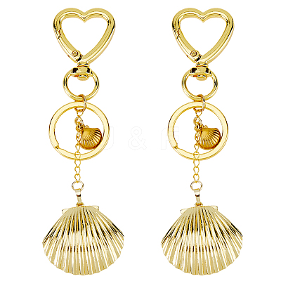2Pcs Brass Shell Shape Pendant Keychains HJEW-HS00090-1