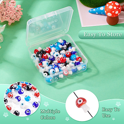 50Pcs 5 Colors Handmade Evil Eye Lampwork Beads Strands LAMP-TA0001-90-1