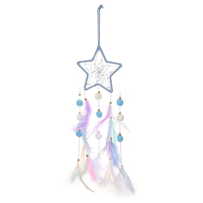 Woven Net/Web with Feather Hanging Suncatchers HJEW-F024-03C-1