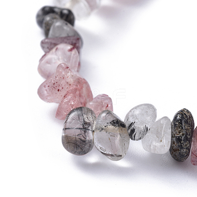 Natural Tourmalinated Quartz/Black Rutilated Quartz & Strawberry Quartz Chip Stretch Bracelets BJEW-JB04490-03-1