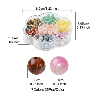 175Pcs 7 Styles Round Natural Tiger Eye & Green Aventurine & Red Jasper & Topaz Jade & Dyed Persian Jade & Blue Spot Jasper & Yellow Jade Box Sets DIY-FS0007-08-1