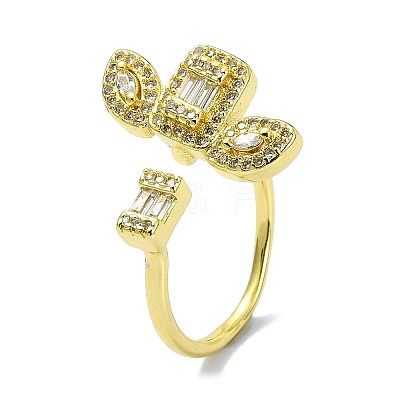 Brass with Cubic Zirconia Open Cuff Ring RJEW-B051-07G-1