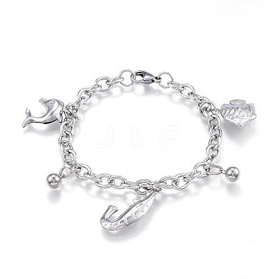 Tarnish Resistant 304 Stainless Steel Charm Bracelets BJEW-G544-21P-1
