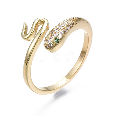 Green Cubic Zirconia Snake Wrap Cuff Ring RJEW-N035-068-NF-1
