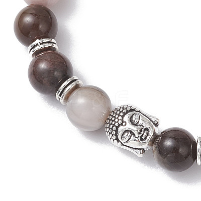 Natural Petrified Wood Round Stretch Bracelets BJEW-JB12610-01-1