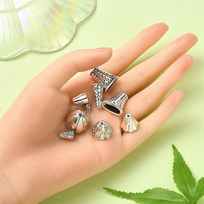 50Pcs 10 Styles Tibetan Style Bead Caps & Cone DIY-YW0008-48-1