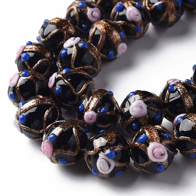 Handmade Gold Sand Lampwork Beads Strands LAMP-T017-05C-1