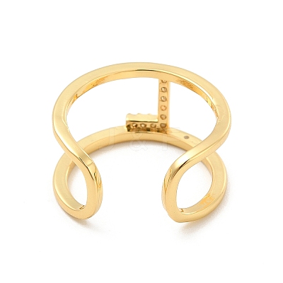 Clear Cubic Zirconia Initial Letter Open Cuff Ring RJEW-A012-01G-L-1