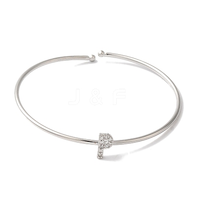 Rack Plating Brass Micro Pave Clear Cubic Zirconia Letter Open Cuff Bangles BJEW-A018-01P-P-1