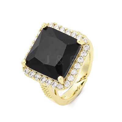 Brass Micro Pave Clear Cubic Zirconia Cuff Rings for Women RJEW-A062-04G-1
