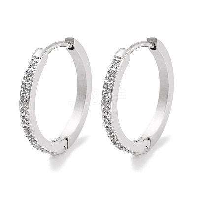 304 Stainless Steel Micro Pave Clear Cubic Zirconia Huggie Hoop Earrings EJEW-C096-01G-P-1