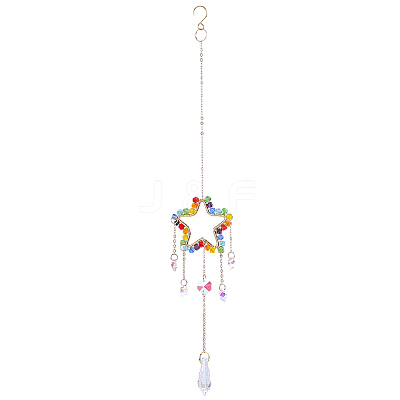 1Pc Colorful Glass Beaded Woven Net Suncatchers AJEW-CY0001-95D-1