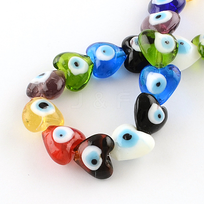 Heart Evil Eye Lampwork Bead Strands LAMP-R119-M-1