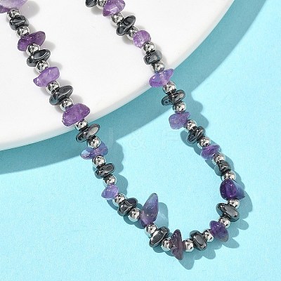 Natural Amethyst Chip & Non-magnetic Synthetic Hematite Beaded Bracelet for Women BJEW-Z148-02P-08-1