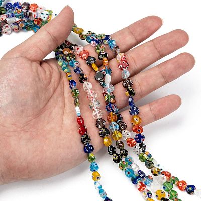 Heart Handmade Millefiori Glass Beads Strands LK-R004-65-1