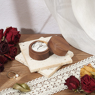 Round Wooden Couple Ring Storage Boxes with Velvet Inside AJEW-WH0513-26C-1
