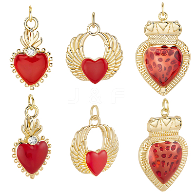 6Pcs 3 Styles Brass Enamel Pendants KK-BBC0019-86-1