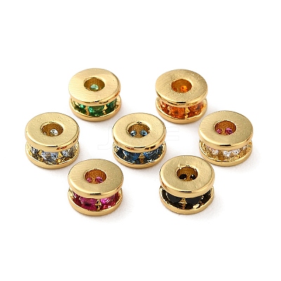 Rack Plating Brass Pave Cubic Zirconia Beads KK-K346-32G-1