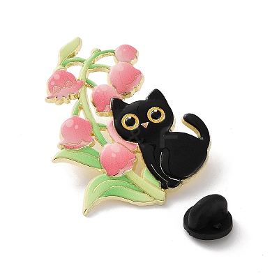 Black Cat & Flower Enamel Pins JEWB-Z048-09G-04-1