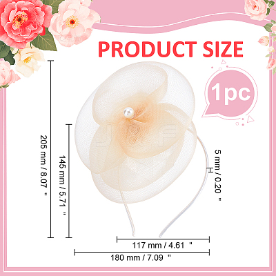 Hat Flower Mesh Organza Feathers on a Hair Band Party Headwear for Girls and Women OHAR-WH0051-009-1