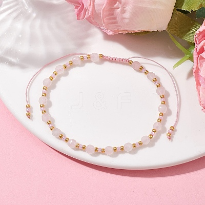 Adjustable Natural Rose Quartz & Glass Braided Bead Bracelet BJEW-JB10137-06-1