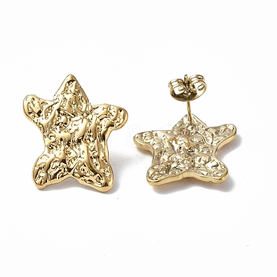 Ion Plating(IP) 304 Stainless Steel Textured Star Stud Earrings for Women EJEW-F300-01G-1