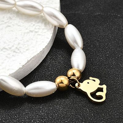 304 Stainless Steel Elephant Charm Bracelets for Women BJEW-C098-13G-1