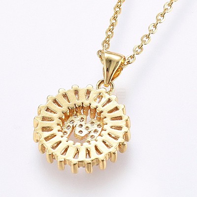 Brass Micro Pave Cubic Zirconia Initial Pendant Necklaces NJEW-H486-30G-M-1