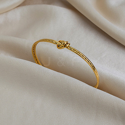 304 Stainless Steel Double-Strand Knot Open Cuff Bangles for Women BP9596-1