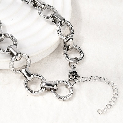 13MM 304 Stainless Steel Textured Round Ring Link Chain Necklaces NJEW-P349-01A-P-1
