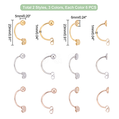 36Pcs 6 Style Ion Plating(IP) 304 Stainless Steel Ear Nut STAS-DC0004-75-1