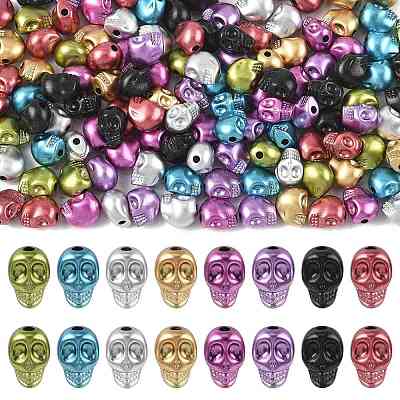 150Pcs Matte Spray Painted Skull Acrylic Beads ACRP-FS0001-01-1