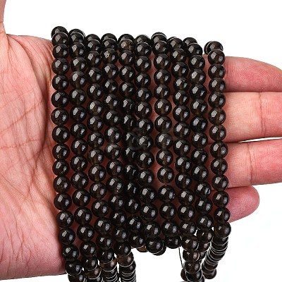 Natural Smoky Quartz Round Beads Strands G-E329-6mm-38-1