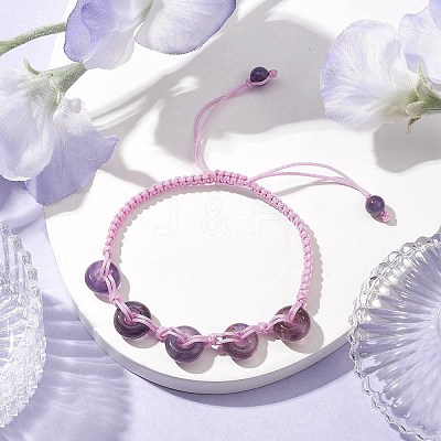 Natural Amethyst Rondelle Braided Bead Bracelets BJEW-TA00492-01-1