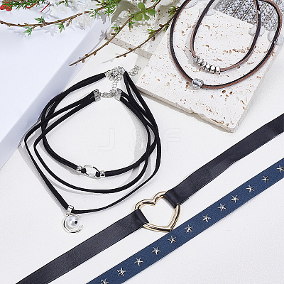 5Pcs 5 Styles Alloy Pendant Imitation Leather Cord Layer Necklaces NJEW-CL0005-15-1