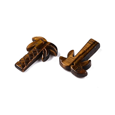 Natural Tiger Eye Coconut Tree Pendants G-N342-02C-1