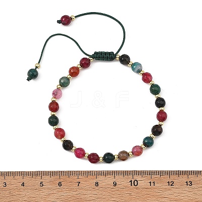 Adjustable Natural Agate Faceted Beads & Brass Spacer Beads Braided Bead Bracelets for Women Men BJEW-JB14075-1