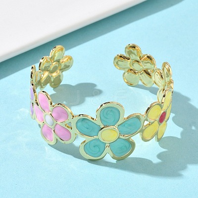 Multicolor Brass Enamel Cuff Bangles for Women BJEW-G787-02G-02-1